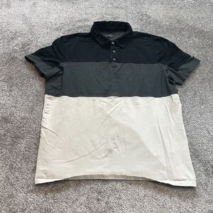 Tahari Mens XL Colorblock Polo Shirt White Gray Black Collared Stretch Preppy Mi